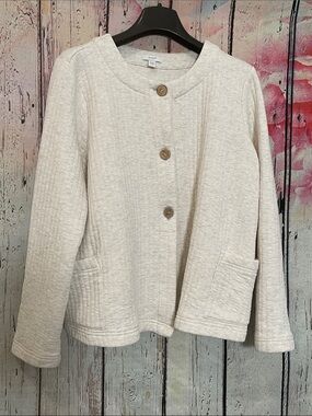 Light Cream Quilted Button-Front Cardigan Jacket